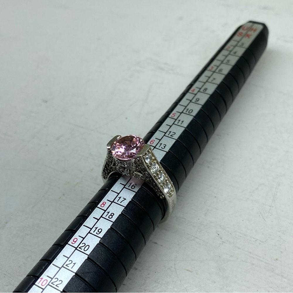 Sterling Silver 925 ADI Pink CZ Ring With CZ Accents Size 7 - Picture 5 of 14